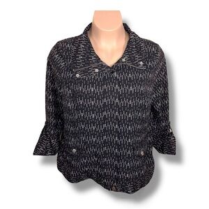 XL Laura Ashley Black White Dot Print Jacket Windbreaker Zip Roll Tab Sleeve